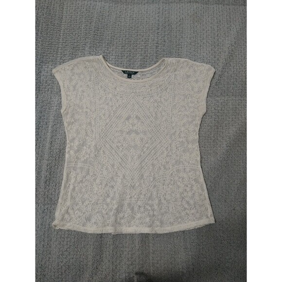 Lauren Ralph Lauren Lace Top Cream Lrg Boho Cottagecore Feminine Y2k Vintage - Picture 2 of 12